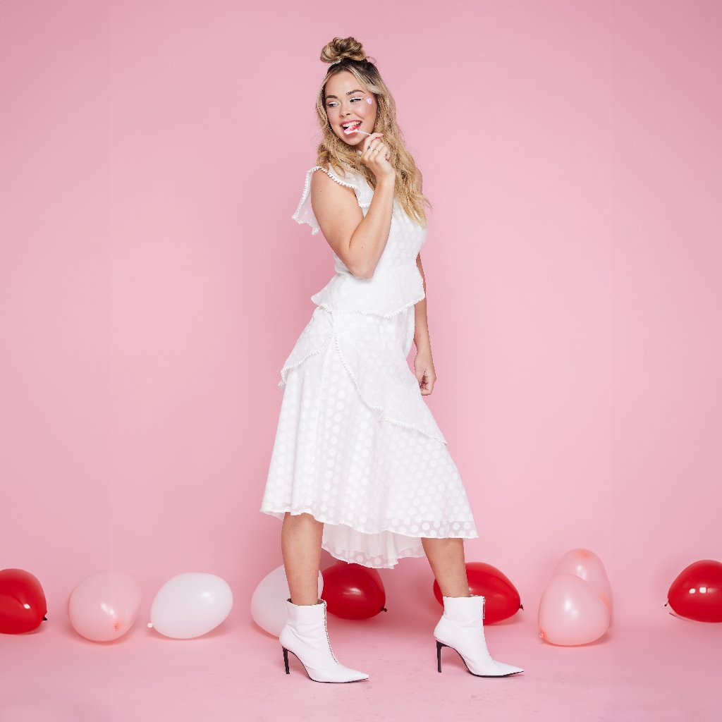 Keepsake See You Know White Polkadot Midi Dress Sz. M
